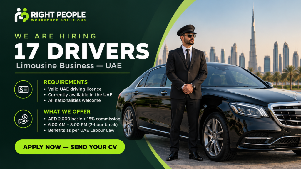 Right People Workforce Solutions hiring 17 limousine drivers in the UAE